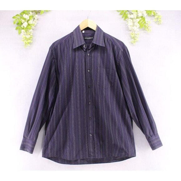 Dolce & Gabbana Men's Purple/Black Striped Classic Fit Long Sleeve Sz 16 - Picture 1 of 7
